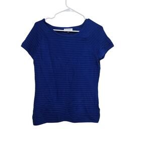 Calvin Klein Ribbed Knit Top Blue Short Sleeve Fitted Small